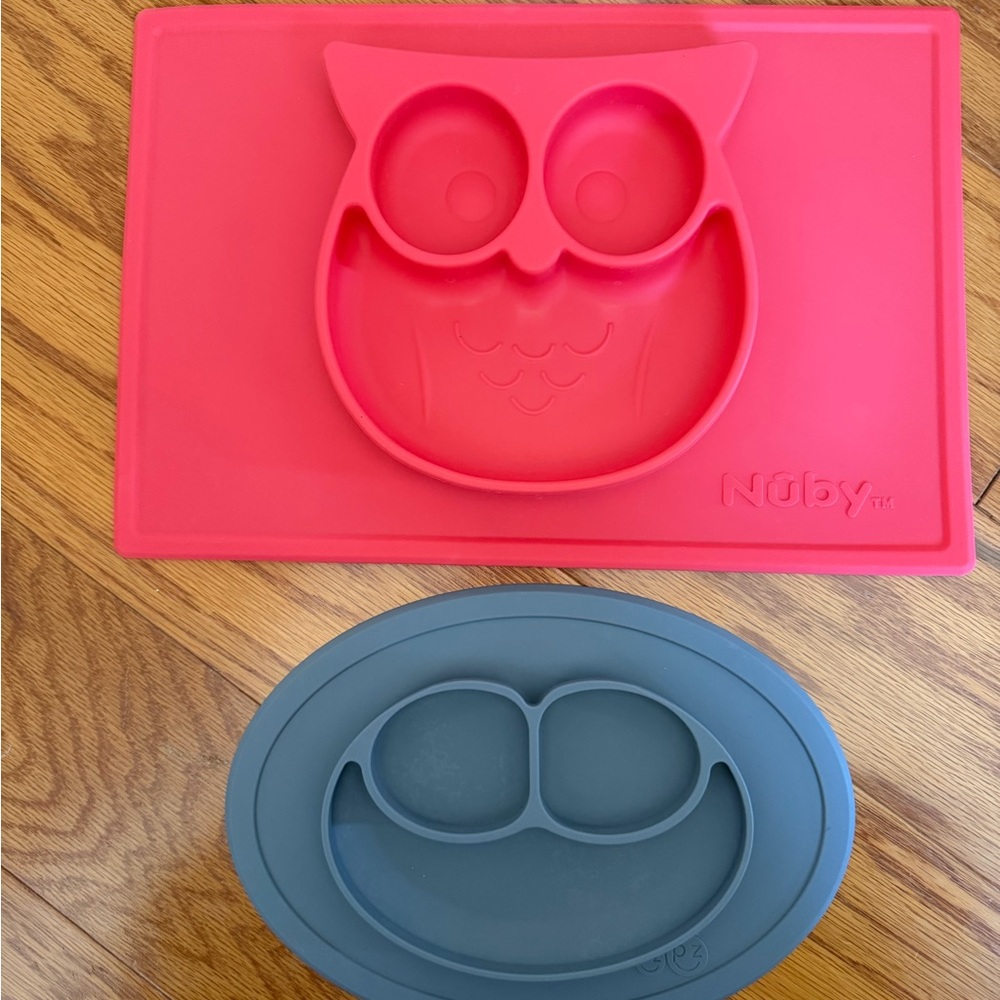 Nuby and ezpz Silicone Baby Food Placemats Plates owl plate eating eat